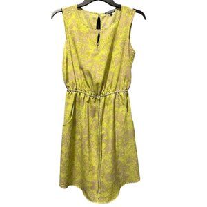 Bebop Lime Green Tan Floral Sleeveless Dress Elastic Waist Cinch Women's Small